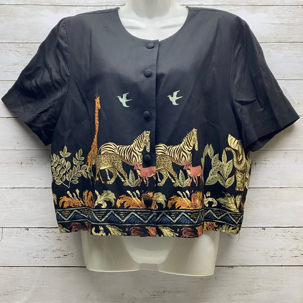 Vintage M.H.M Melissa Harper Women’s Size 12 Button Down Blouse Top Animal Print